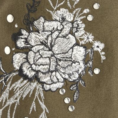 Girls khaki floral embroidered mini skirt